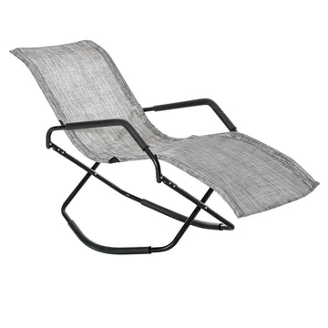 Rocking Sun Lounger, Chaise Lounge Rocker For Sunbathing, Sun Tanning, Foldable, Portable Outdoor Patio Chair, Gray Gray Steel