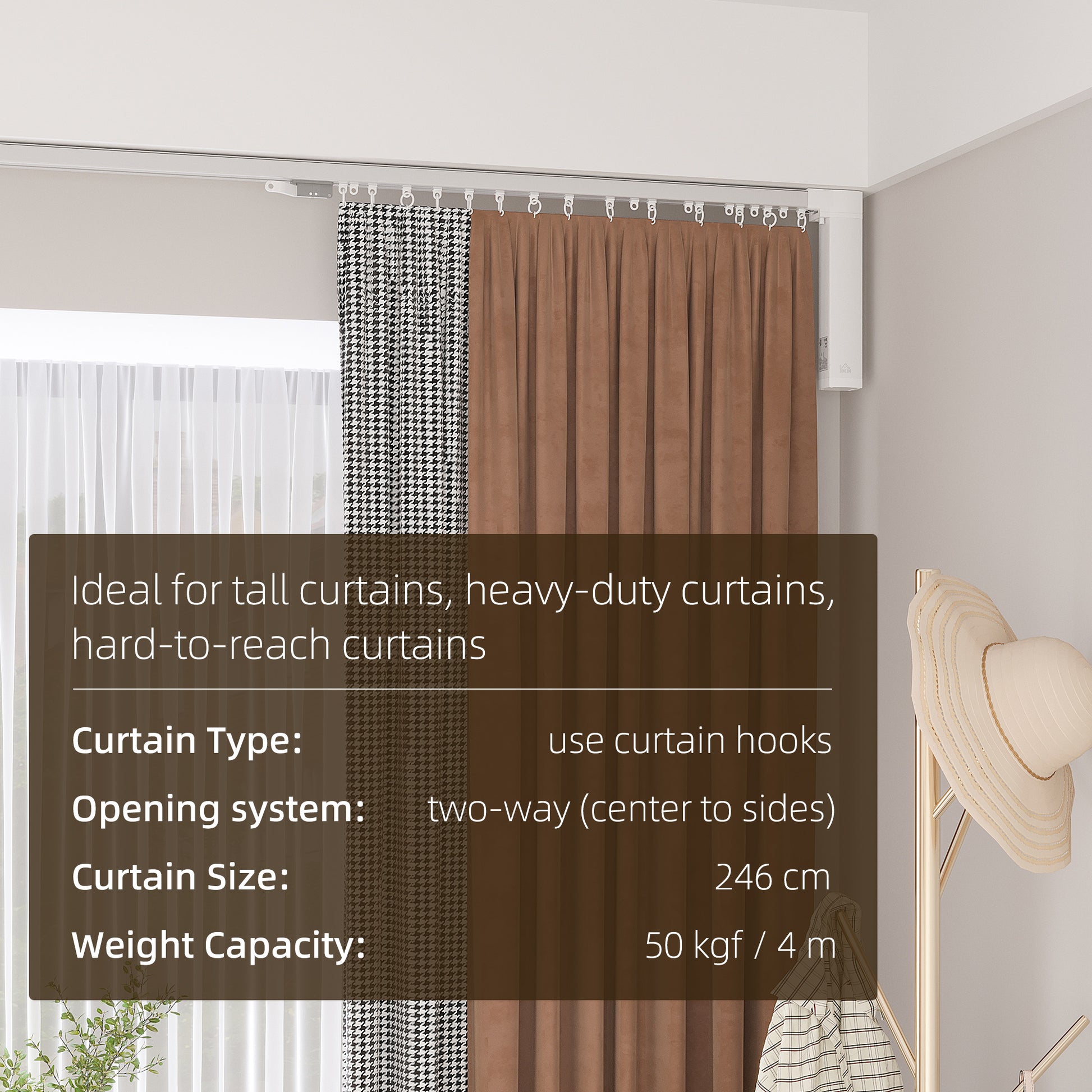 Smart Curtains System, Automatic Curtain Opener With Adjustable Tracks Rod Up To 180 In , Compatible With Alexa, Google Home Voice, Wifi App, Remote Control, White White Aluminium