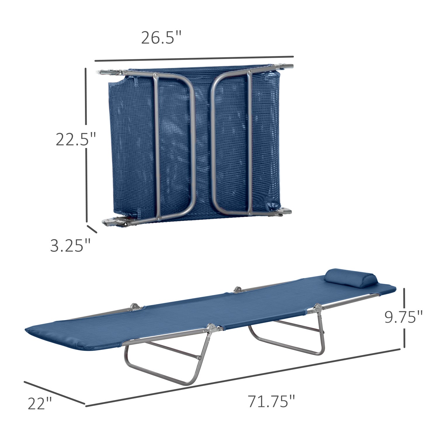 Folding Chaise Lounge Pool Chair, Patio Sun Tanning Chair, Outdoor Lounge Chair With 6 Position Reclining Back,Mesh Seat, And Headrest For Beach, Yard, Patio, Blue Blue Steel
