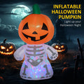 6Ft Halloween Inflatables Outdoor Decorations, Smiling Skeleton Ghost With Pumpkin Head, Blow Up Led Yard Decor For Garden, Lawn, Party, Holiday, Waterproof Orange Polyester