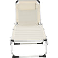 Foldable Outdoor Chaise Lounge Chair, 5 Level Reclining Camping Tanning Chair With Aluminum Frame, Padding, And Headrest For Beach, Yard, Patio, Pool, White White Aluminium