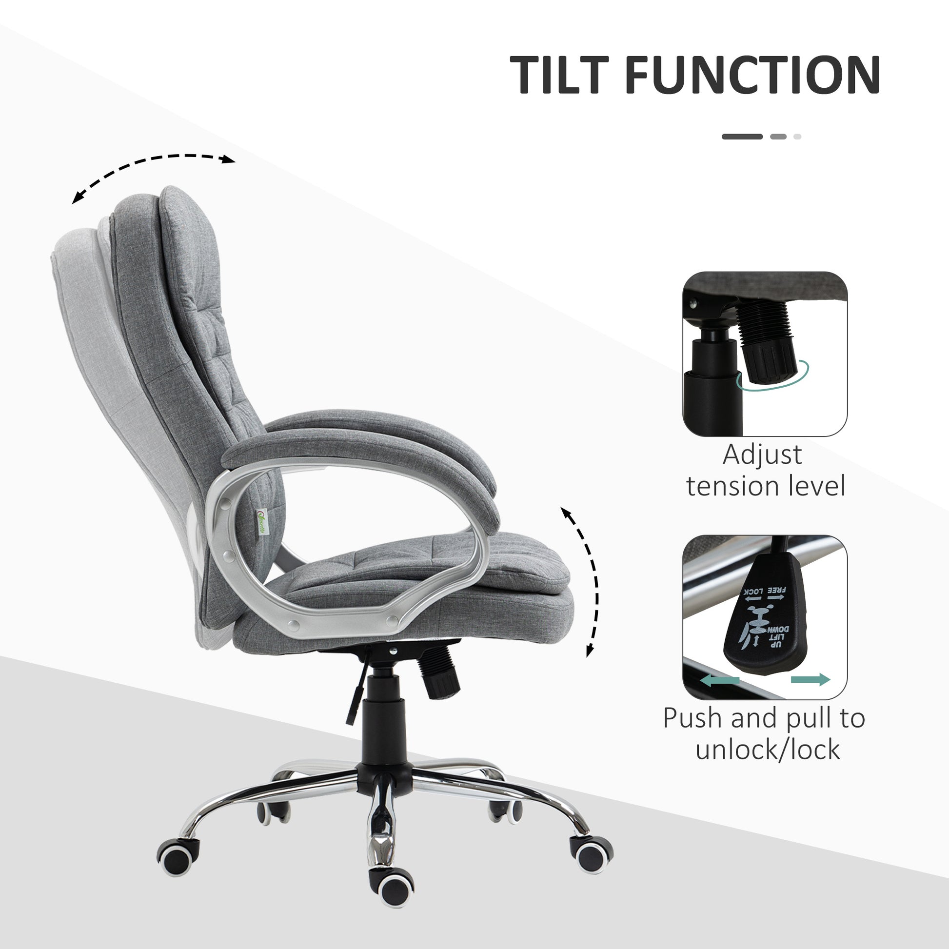High Back Home Office Chair Executive Computer Chair With Adjustable Height, Upholstered Thick Padding Headrest And Armrest Grey Light Grey Foam