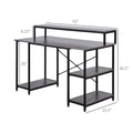 55 Inch Home Office Computer Desk Study Writing Workstation With Storage Shelves, Elevated Monitor Shelf, Cpu Stand, Durable X Shaped Construction, Grey Wood Grain Grey Engineered Wood