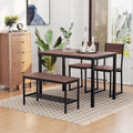 Industrial 4 Piece Dining Room Table Set With Bench Wooden Kitchen Table And Chairs W Storage Rack For Kitchen, Dinette, Black Brown Rustic Brown Mdf
