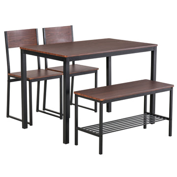 Industrial 4 Piece Dining Room Table Set With Bench Wooden Kitchen Table And Chairs W Storage Rack For Kitchen, Dinette, Black Brown Rustic Brown Mdf