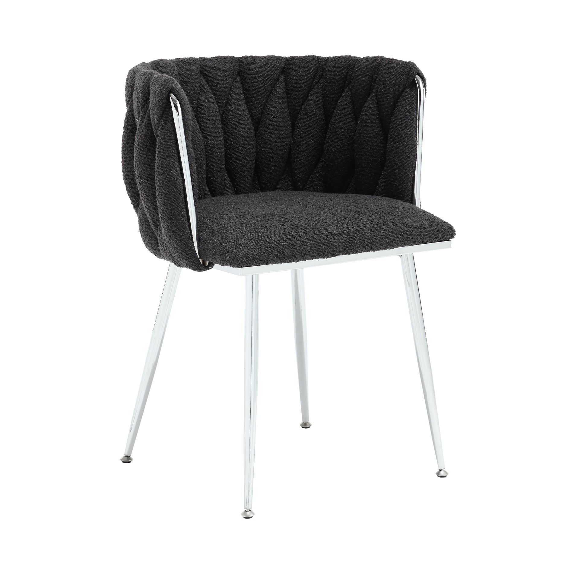 Coolmore Leisure Dining Chairs Accent Chair Velvet Accent Lounge Chair With Metal Feet 2Pc Set Black Boucle