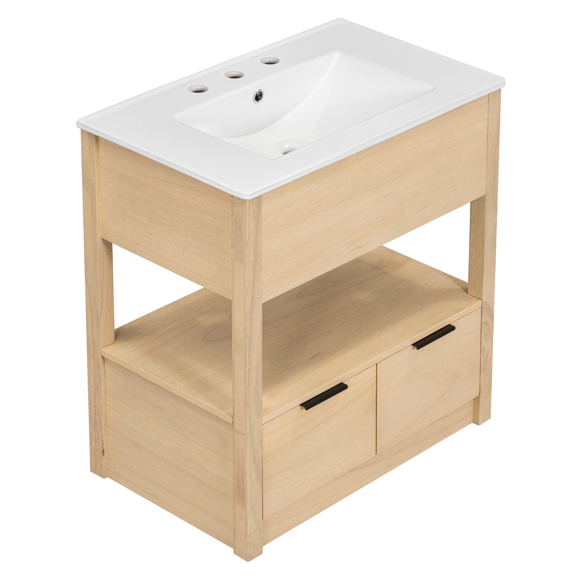 30" Bathroom Vanity With Sink Top, Bathroom Cabinet With Open Storage Shelf And Two Drawers, One Package, Natural Old Sku:Wf311619Aad Natural Solid Wood Mdf