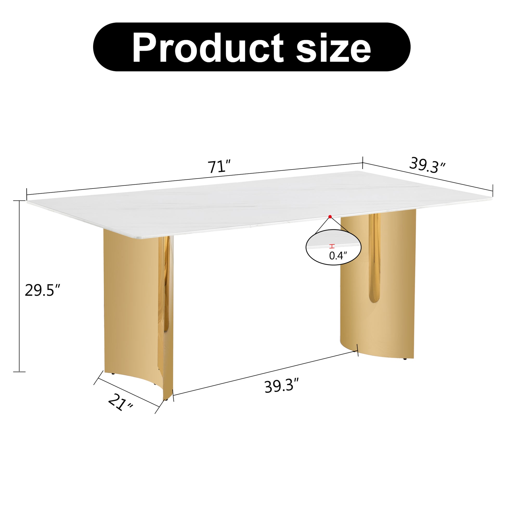 Modern Minimalist Dining Table. The White Imitation Marble Glass Desktop Is Equipped With Golden Metal Legs. Suitable For Restaurants And Living Rooms 71 "* 39.3" * 29.5 "Dt 69 White Glass