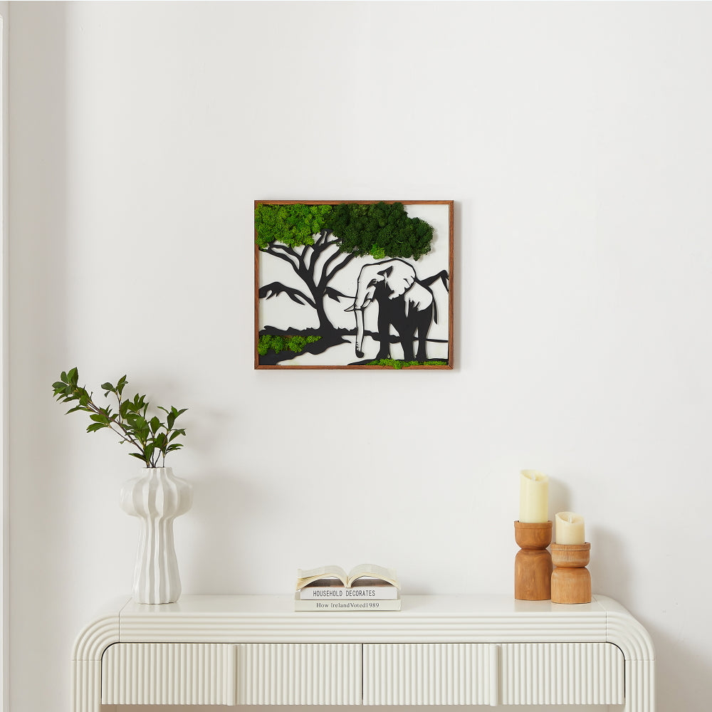 Elephants Moss Metal Wall Art Green Iron