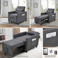 3 In 1 Convertible Futon Sofa Bed With Adjustable Backrest, Single Sofa Bed With Pull Out Sleeper, Convertible Futon Chair For Living Room, Side Bag And 1 Lumbar Pillow,Dark Gray Dark Gray Linen Wood Fabric 1 Seat
