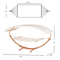 Outdoor Hammock With Stand & Accessories, Heavy Duty Wooden Frame, Extra Large Sun Shade Canopy, Indoor Outside Boho Style Nap Bed, Natural Cotton, White White Wood