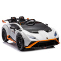 Lamborghini Huracan Sto 24V Kids Electric Ride On Drift Car: Speeds 1.86 5.59 Mph, Ages 3 8, Foam Front Wheels, 360 Spin, Led Lights, Dynamic Music, Early Learning, Usb Port, Drift Feature White Polypropylene