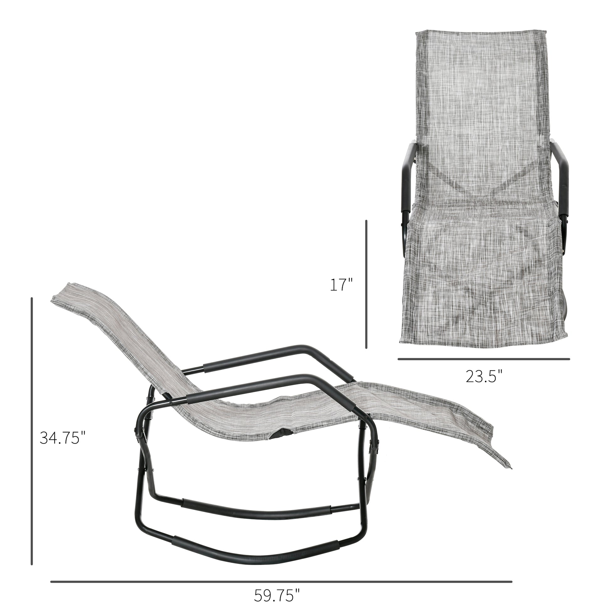 Rocking Sun Lounger, Chaise Lounge Rocker For Sunbathing, Sun Tanning, Foldable, Portable Outdoor Patio Chair, Gray Gray Steel
