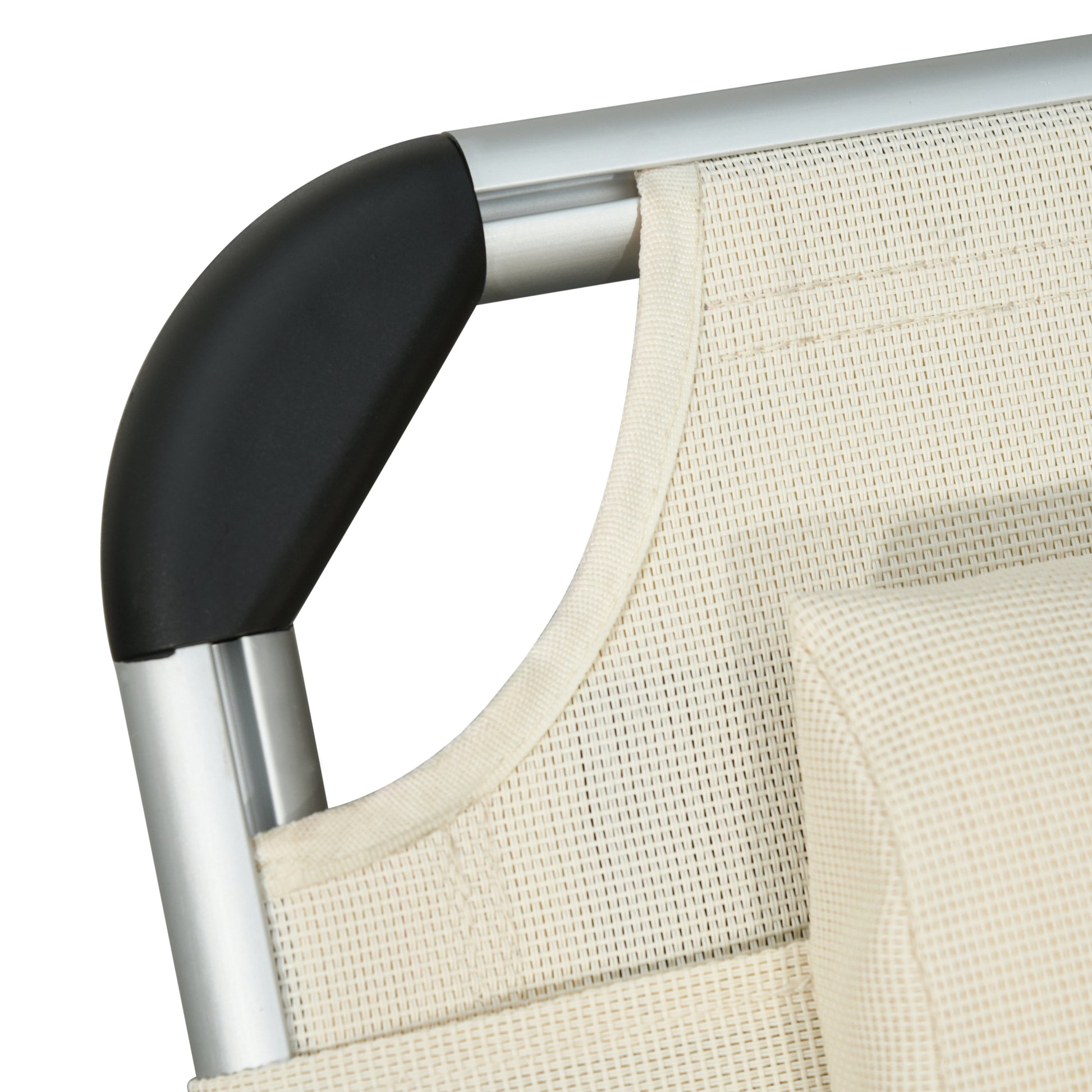 Foldable Outdoor Chaise Lounge Chair, 5 Level Reclining Camping Tanning Chair With Aluminum Frame, Padding, And Headrest For Beach, Yard, Patio, Pool, White White Aluminium