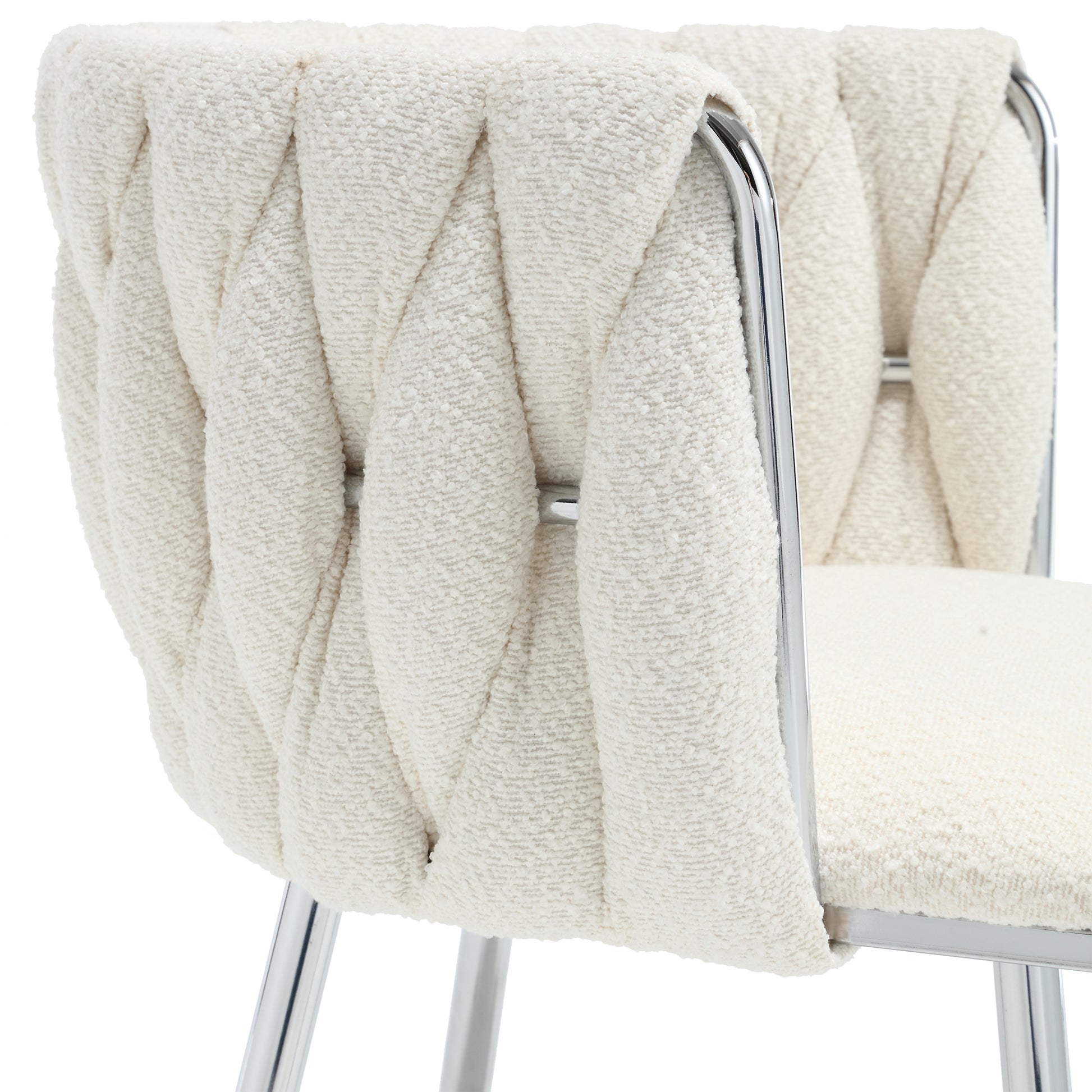 Coolmore Leisure Dining Chairs Accent Chair Velvet Accent Lounge Chair With Metal Feet 2Pc Set Ivory Boucle