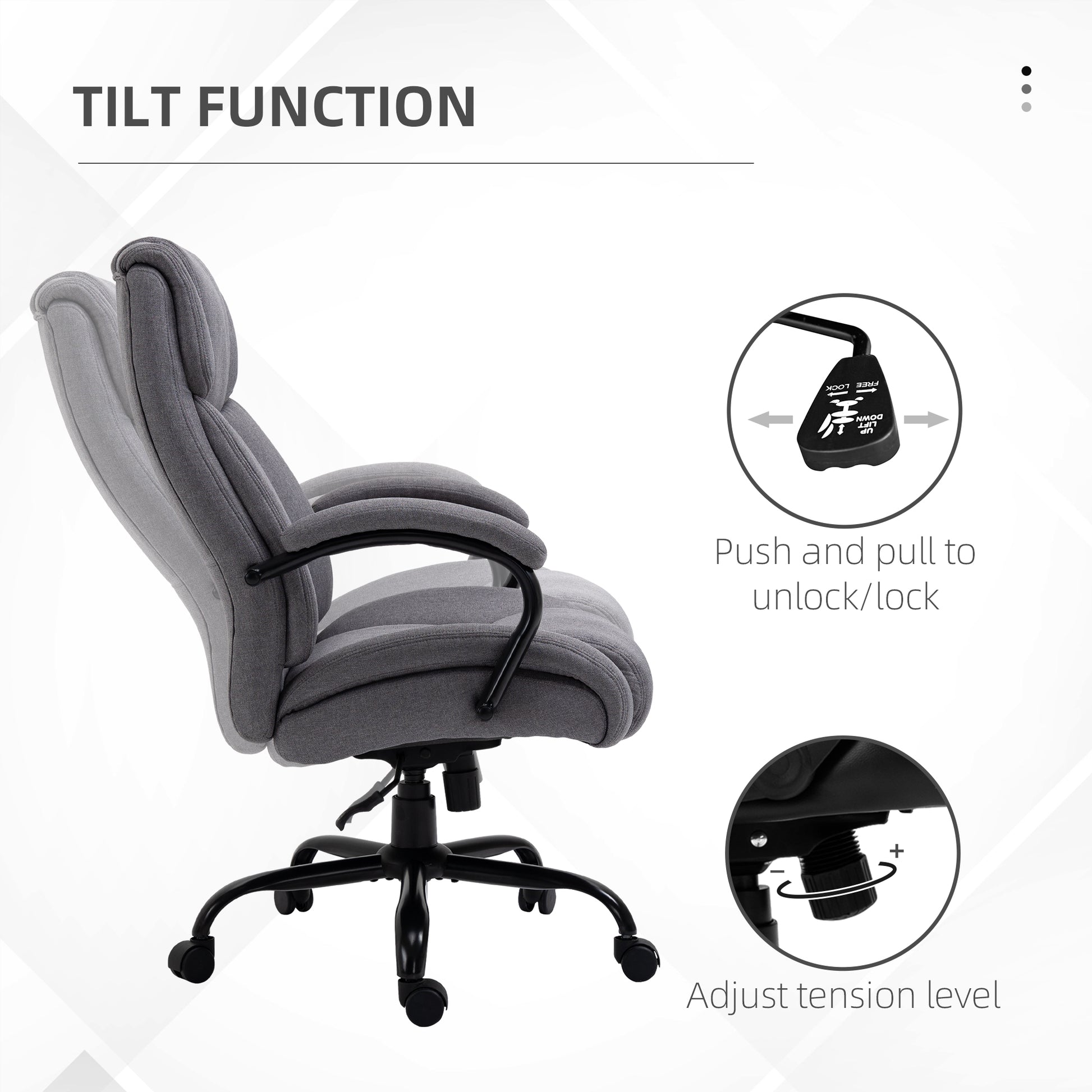 High Back Big And Tall Executive Office Chair 484Lbs With Wide Seat, Computer Desk Chair With Linen Fabric, Adjustable Height, Swivel Wheels, Light Grey Light Grey Polyester
