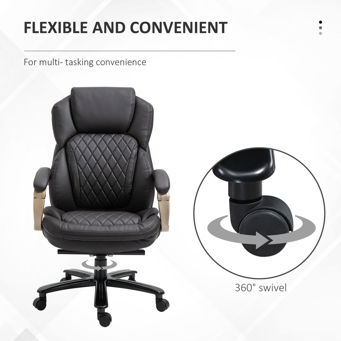 Big And Tall Executive Office Chair With Wide Seat, Computer Desk Chair With High Back Diamond Stitching, Adjustable Height & Swivel Wheels, Brown Brown Pu Leather