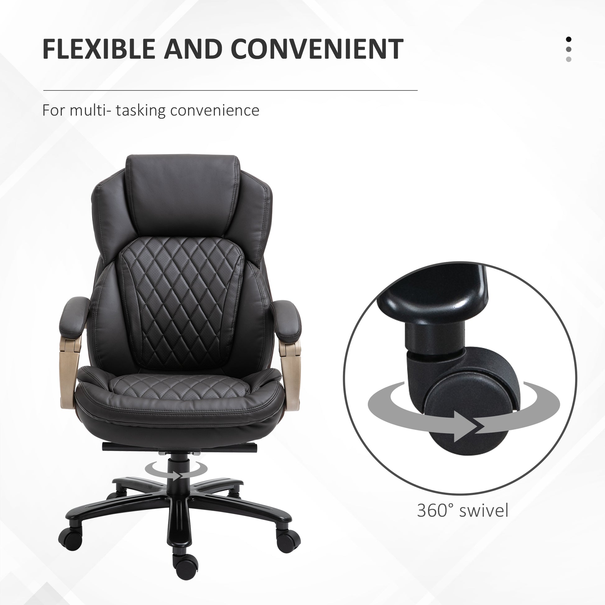 Big And Tall Executive Office Chair With Wide Seat, Computer Desk Chair With High Back Diamond Stitching, Adjustable Height & Swivel Wheels, Brown Brown Pu Leather
