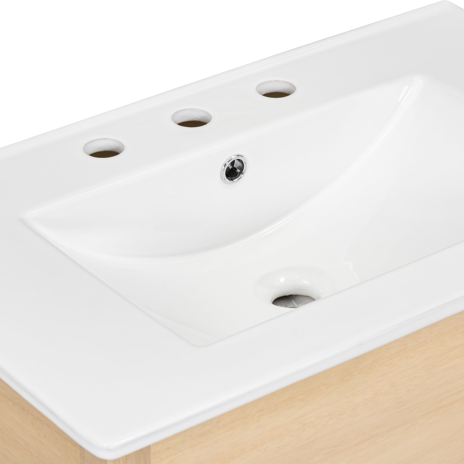 30" Bathroom Vanity With Sink Top, Bathroom Cabinet With Open Storage Shelf And Two Drawers, One Package, Natural Old Sku:Wf311619Aad Natural Solid Wood Mdf