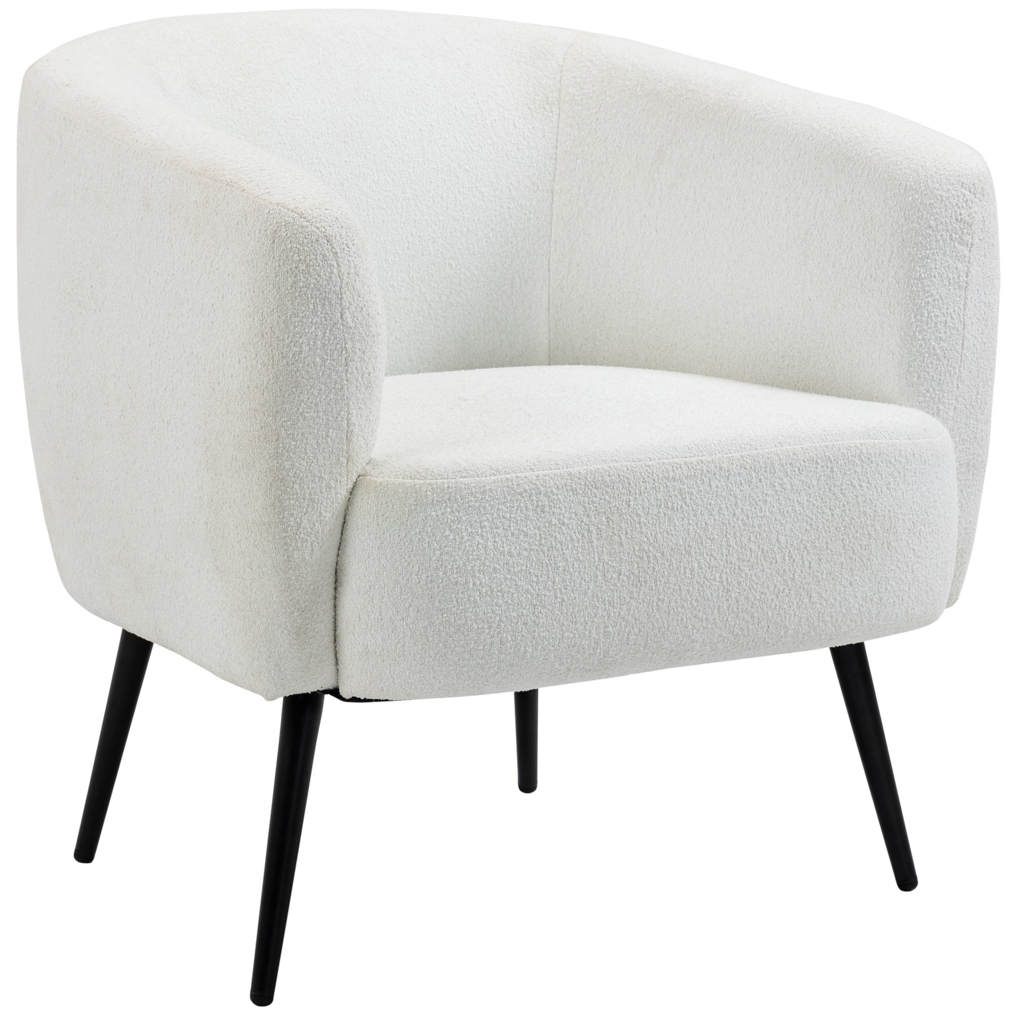 Teddy Fleece Fabric Accent Chair, Mid Century Modern Barrel Armchair With Metal Legs And Soft Padding, Upholstered Single Sofa Side Chair For Living Room, Cream Cream White Foam
