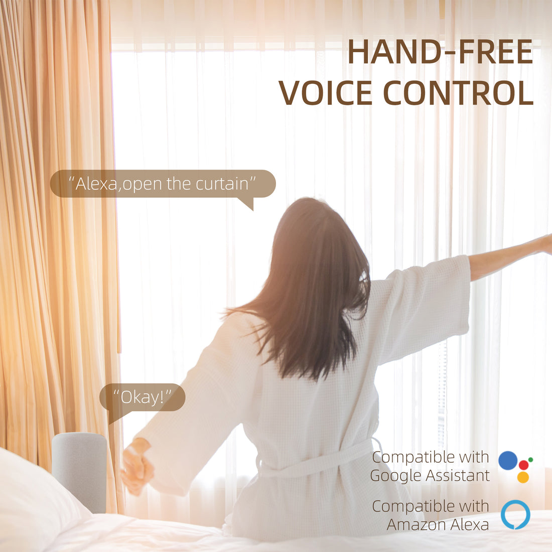 Smart Curtains System, Automatic Curtain Opener With Adjustable Tracks Rod Up To 180 In , Compatible With Alexa, Google Home Voice, Wifi App, Remote Control, White White Aluminium