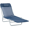 Folding Chaise Lounge Pool Chair, Patio Sun Tanning Chair, Outdoor Lounge Chair With 6 Position Reclining Back,Mesh Seat, And Headrest For Beach, Yard, Patio, Blue Blue Steel