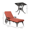 Aluminum Adjustable Chaise Lounge Chair, Folding 4 Position Patio Recliner, Wheels, Armrests, Side Table, Cushion For Poolside, Backyard, Deck, Porch Garden, Red Red Aluminium