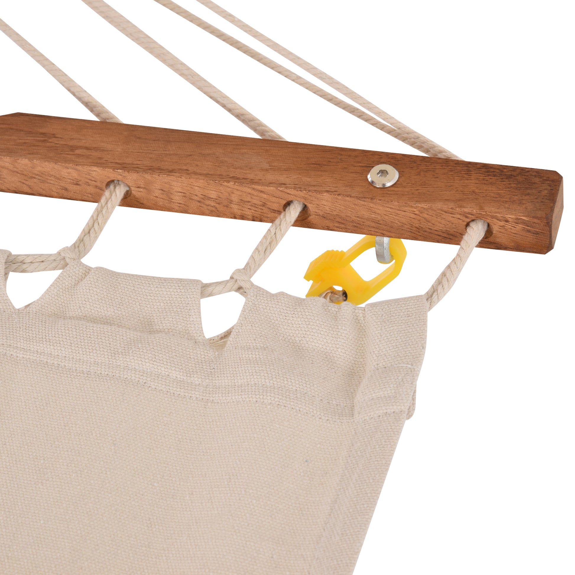 Outdoor Hammock With Stand & Accessories, Heavy Duty Wooden Frame, Extra Large Sun Shade Canopy, Indoor Outside Boho Style Nap Bed, Natural Cotton, White White Wood