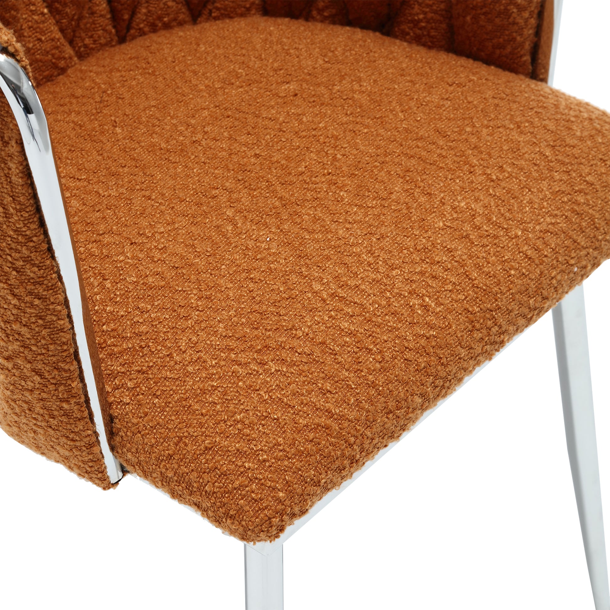 Coolmore Leisure Dining Chairs Accent Chair Velvet Accent Lounge Chair With Metal Feet 2Pc Set Orange Boucle