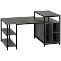 68 Inch Office Table Computer Desk Workstation Bookshelf With Cpu Stand, Spacious Storage Shelves & Chic Modern Woodgrain Design, Grey Grey Engineered Wood
