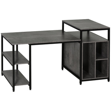 68 Inch Office Table Computer Desk Workstation Bookshelf With Cpu Stand, Spacious Storage Shelves & Chic Modern Woodgrain Design, Grey Grey Engineered Wood