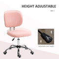 Cute Armless Office Chair, Teddy Fleece Fabric Computer Desk Chair, Vanity Task Chair With Adjustable Height, Swivel Wheels, Mid Back, Pink Pink Linen