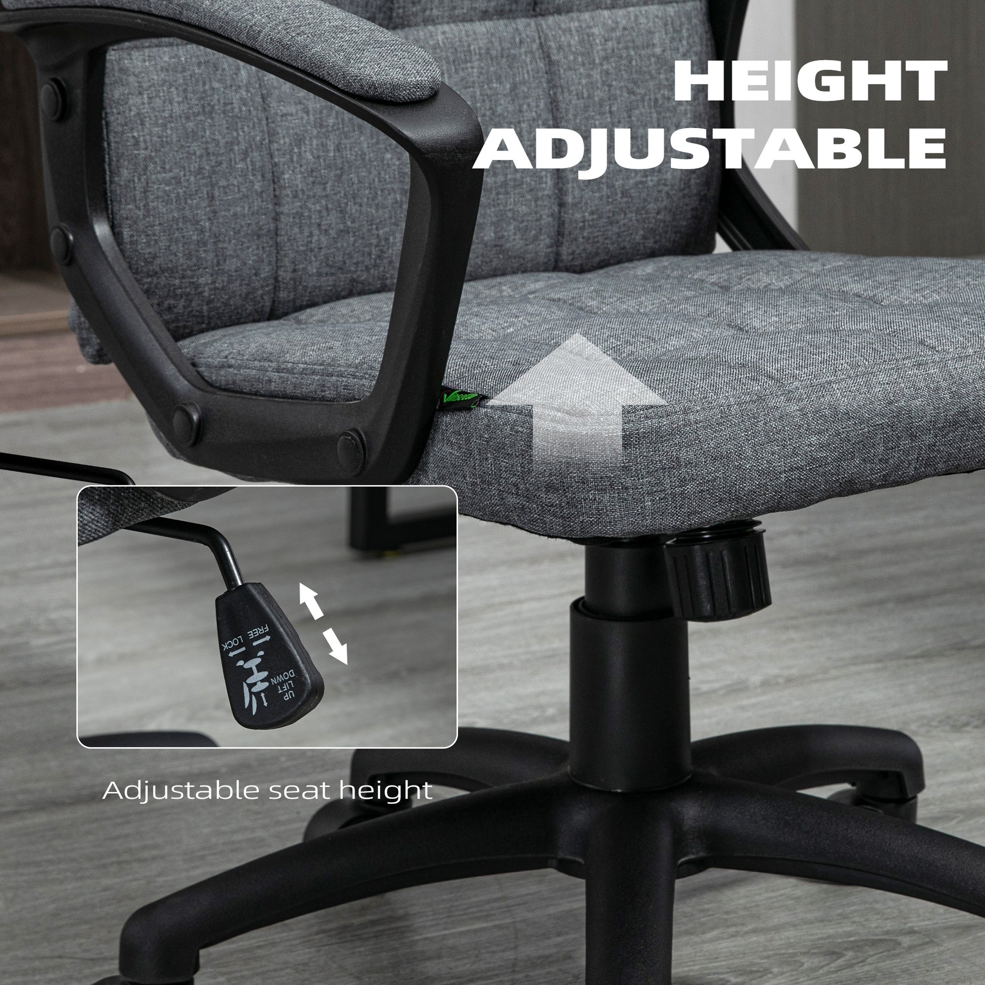 Fabric Office Chair, Computer Desk Chair, Swivel Task Chair With Arms, Adjustable Height, Swivel Wheels, Mid Back, Charcoal Gray Charcoal Grey Linen