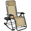Outsunny Outdoor Rocking Chairs, Foldable Reclining Zero Gravity Lounge Rocker W Pillow, Cup & Phone Holder, Combo Design W Folding Legs, Beige Beige Steel