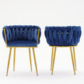 Living Room Chairs,Velvet Makeup Vanity Chair With Back Arm Modern Bedroom Accent Chair Elegant Comfy Single Upholstered Chair With Gold Metal Legs Blue,2 Set Blue Foam Velvet