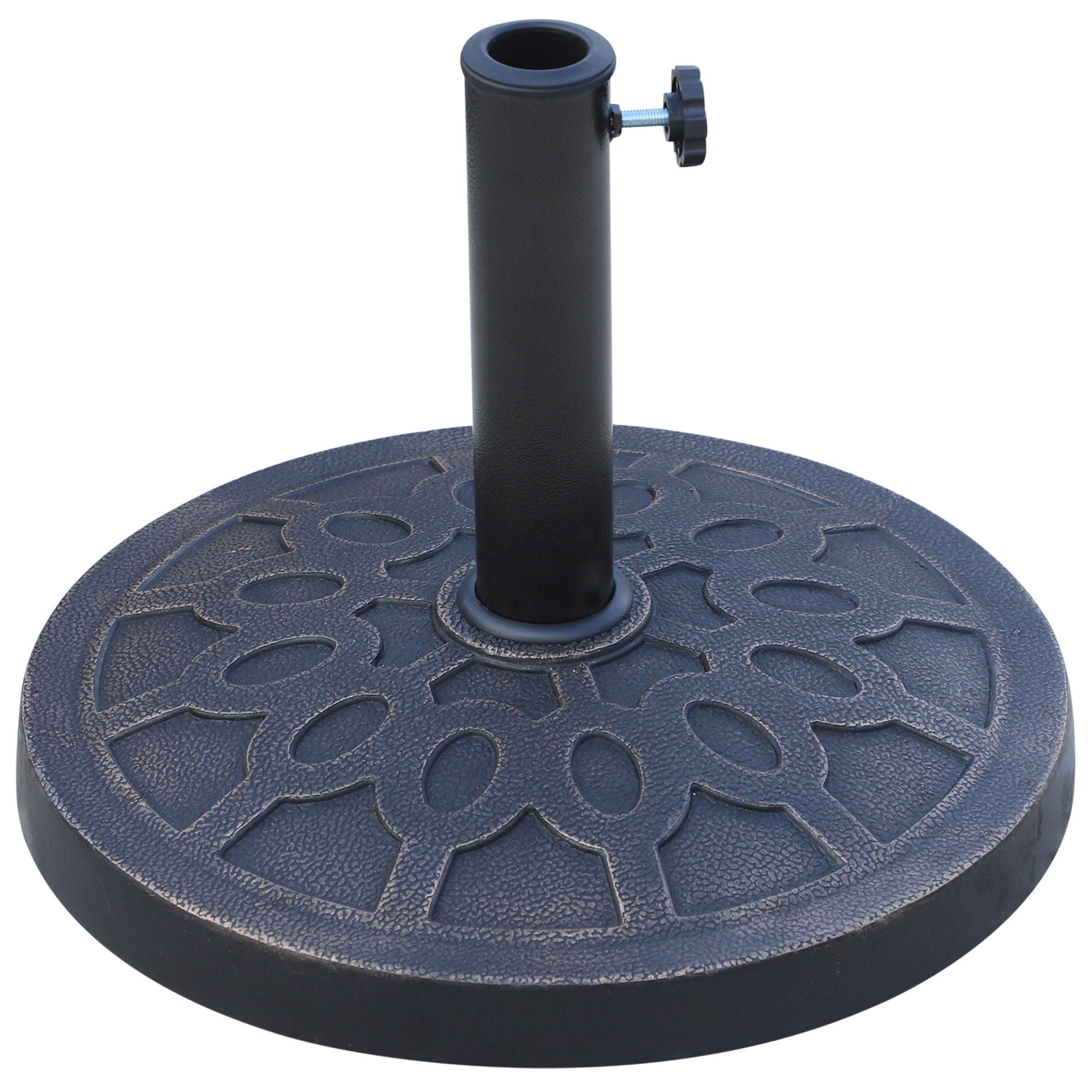 18" 26 Lbs Round Resin Umbrella Base Stand Market Parasol Holder With Beautiful Decorative Pattern & Easy Setup, For 1.5", 1.89" Pole, For Lawn, Deck, Backyard, Garden, Bronze Bronze Steel