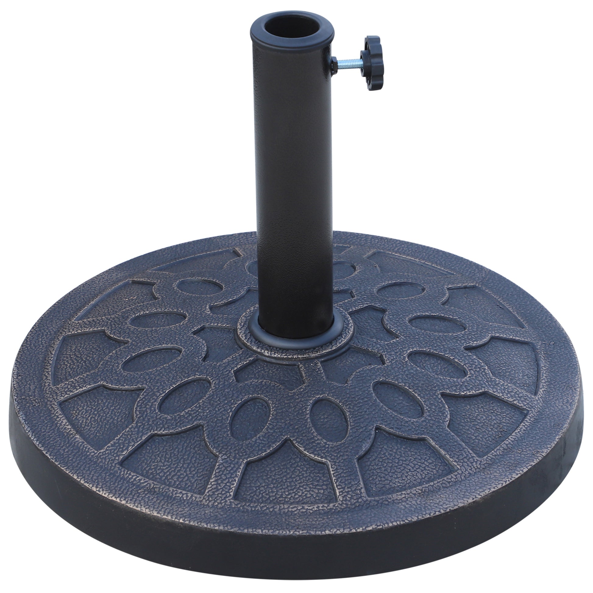 18" 26 Lbs Round Resin Umbrella Base Stand Market Parasol Holder With Beautiful Decorative Pattern & Easy Setup, For 1.5", 1.89" Pole, For Lawn, Deck, Backyard, Garden, Bronze Bronze Steel