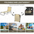 Foldable Outdoor Chaise Lounge Chair, 5 Level Reclining Camping Tanning Chair With Strong Oxford Fabric For Beach, Yard, Patio, Pool, Beige Beige Steel