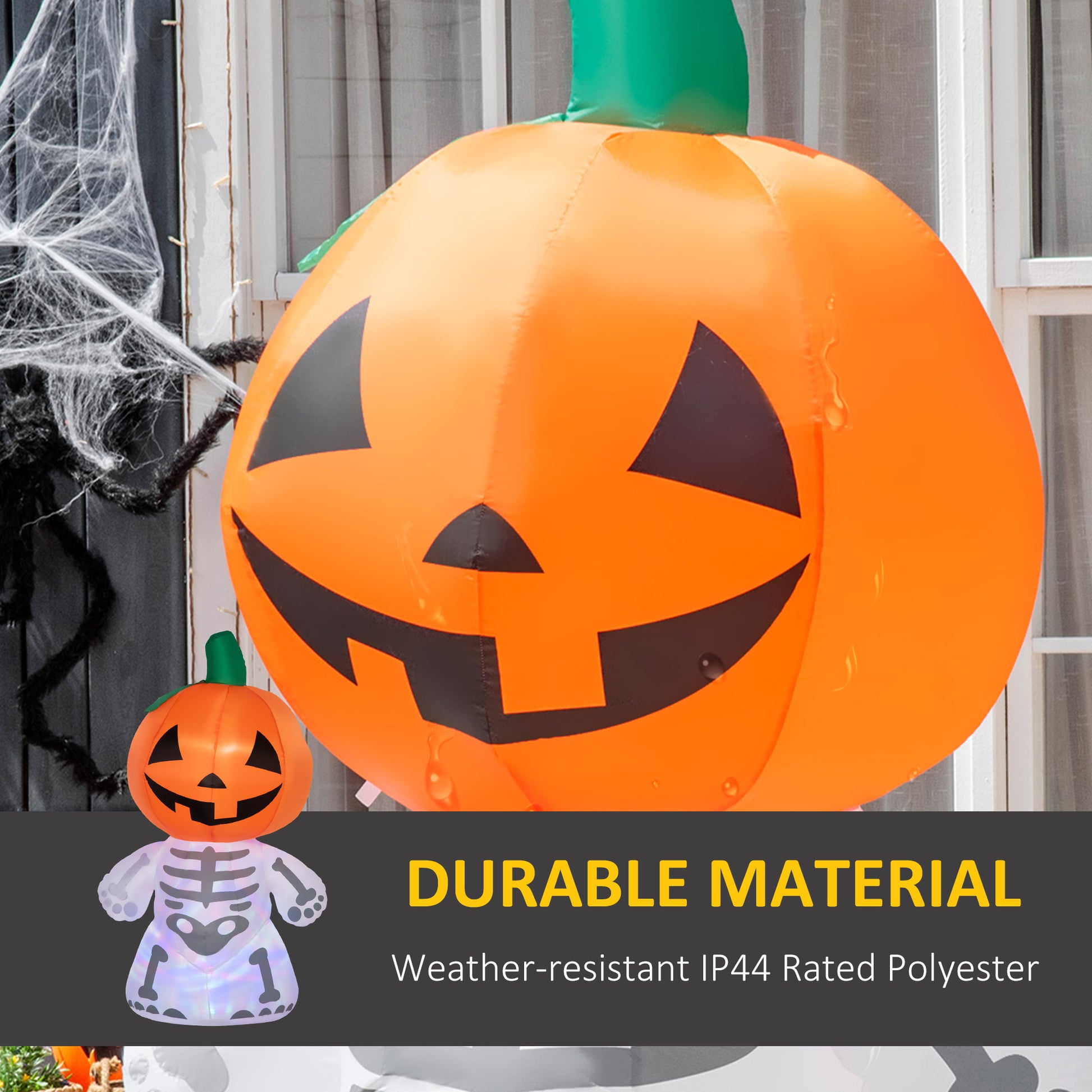 6Ft Halloween Inflatables Outdoor Decorations, Smiling Skeleton Ghost With Pumpkin Head, Blow Up Led Yard Decor For Garden, Lawn, Party, Holiday, Waterproof Orange Polyester