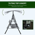 3 Person Porch Swing With Stand, Outdoor Swing For Patio Porch With Adjustable Tilt Canopy And Comfortable Swing Bench Style Seat, Steel Frame, Gray Gray Steel