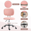 Cute Armless Office Chair, Teddy Fleece Fabric Computer Desk Chair, Vanity Task Chair With Adjustable Height, Swivel Wheels, Mid Back, Pink Pink Linen