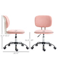 Cute Armless Office Chair, Teddy Fleece Fabric Computer Desk Chair, Vanity Task Chair With Adjustable Height, Swivel Wheels, Mid Back, Pink Pink Linen