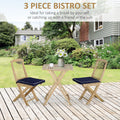 3 Pieces Patio Folding Bistro Set, Outdoor Pine Wood Table And Chairs Set With Tie On Cushion & Square Coffee Table, Great For Indoor, Poolside, Garden, Dark Blue Natural Wood