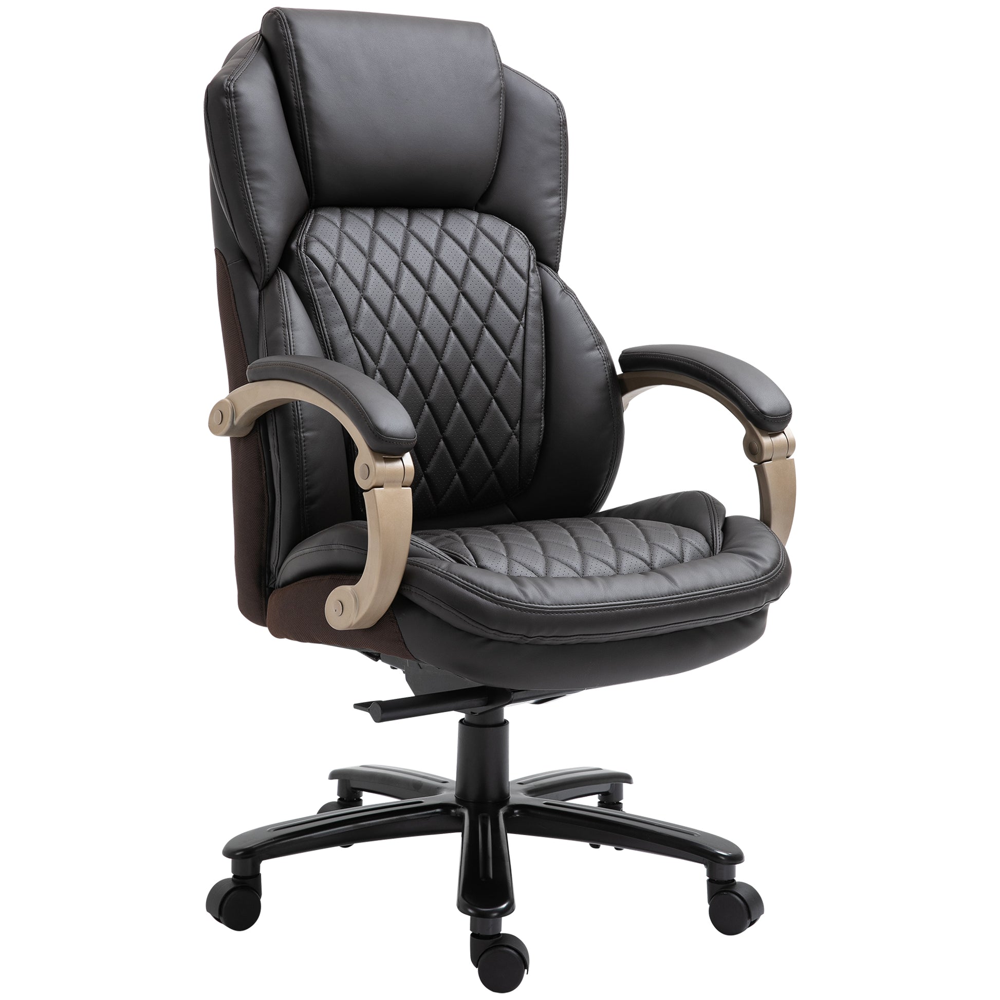 Big And Tall Executive Office Chair With Wide Seat, Computer Desk Chair With High Back Diamond Stitching, Adjustable Height & Swivel Wheels, Brown Brown Pu Leather