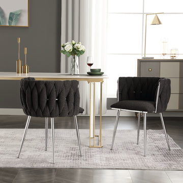 Coolmore Leisure Dining Chairs Accent Chair Velvet Accent Lounge Chair With Metal Feet 2Pc Set Black Boucle