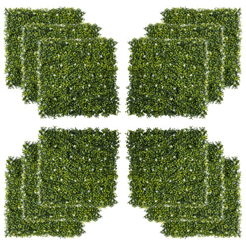 Artificial Grass Wall Panel Backdrop, 12 20" X 20" Boxwood Uv Protection Privacy Coverage Panels For Indoor & Outdoor Decor, Wall & Fence Covering, Milan Leaf & Flowers Green Polyethylene