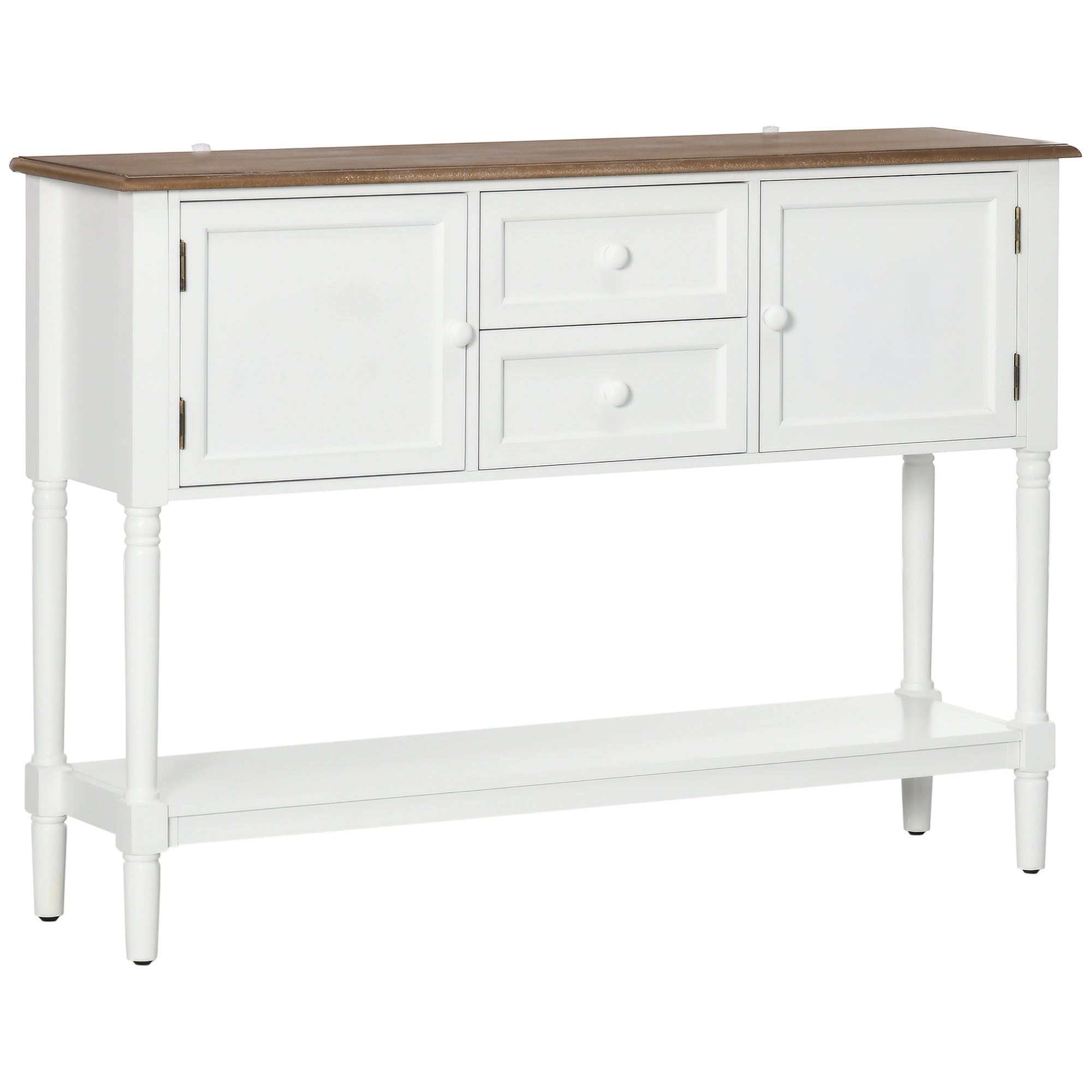 Console Table With Drawers, Vintage Entryway Table With 2 Drawers, Cabinets And Bottom Shelf, Retro Sofa Table For Living Room, Bedroom, White White Mdf