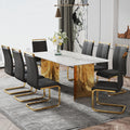 Modern Minimalist Dining Table. The White Imitation Marble Glass Desktop Is Equipped With Golden Metal Legs. Suitable For Restaurants And Living Rooms 71 