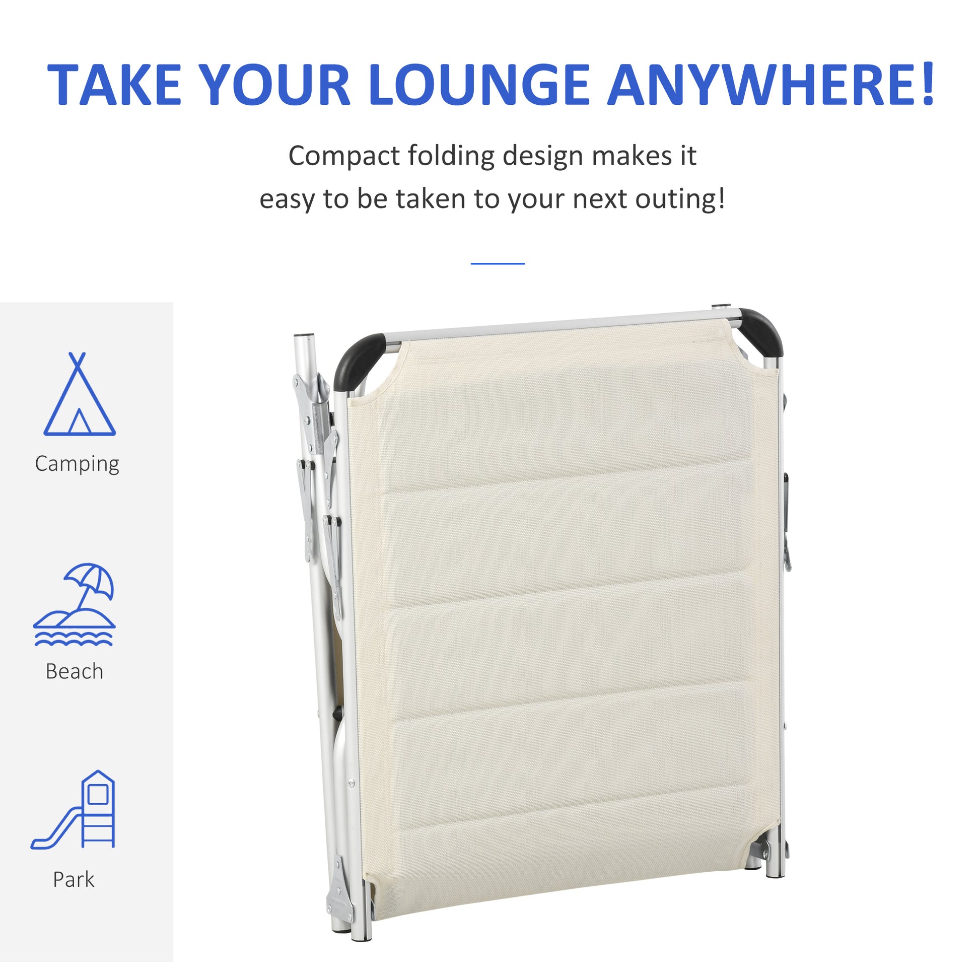 Foldable Outdoor Chaise Lounge Chair, 5 Level Reclining Camping Tanning Chair With Aluminum Frame, Padding, And Headrest For Beach, Yard, Patio, Pool, White White Aluminium