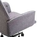 Linen Home Office Chair, Tufted Height Adjustable Computer Desk Chair With Swivel Wheels And Padded Armrests, Dark Gray Grey Fabric